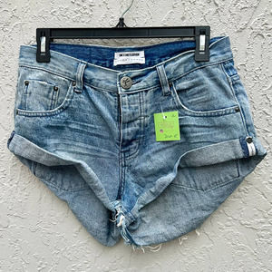 One x One Teaspoon Mid Rise Cut Off Booty Short Jeans Denim Blue Women's Size 25